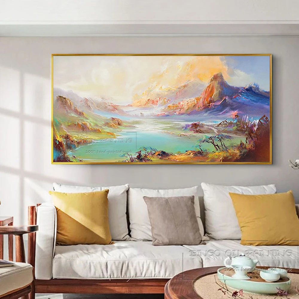 Gifted Artist Hand-painted High Quality Impressionist Landscape Oil Painting Beauty Landscape Mountains and Lake Oil Painting