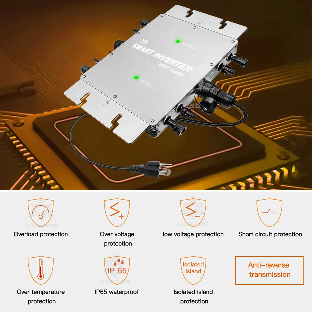 Microinversor Solar Dual MPPT de 1400W, convertidor IP65 de onda sinusoidal pura para PV de 4x350W, 30V y 36V