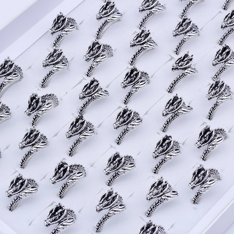 Fashion 50pcs Adjustable Men's Ring Dragon-shaped Punk Retro Men's Domineering Animal Finger Ring Creative Gift Jewelry