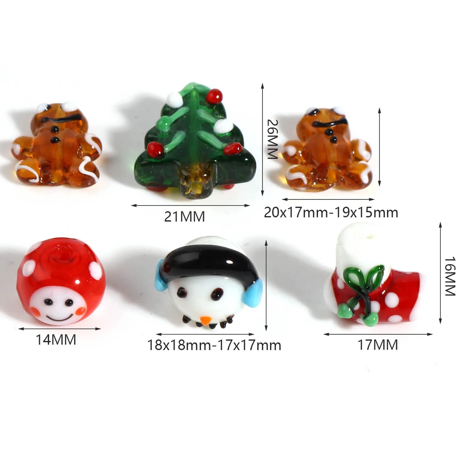 Christmas Tree Snowman Lampwork Glass Christmas Beads Multicolor Loose Beads Cute Cartoon DIY Making Bracelet Jewelry