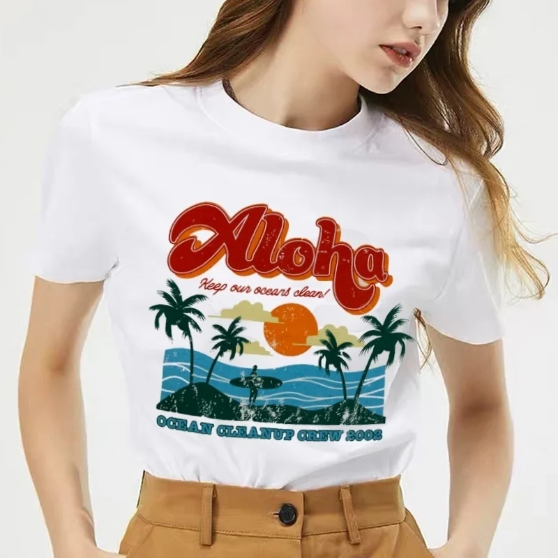 

sunfiz YF Beach on Vacation T Shirt Women Aloha Keep Our Oceans Clean T-Shirt Vintage Fashion Aesthetic Graphic Tee Summer Tops