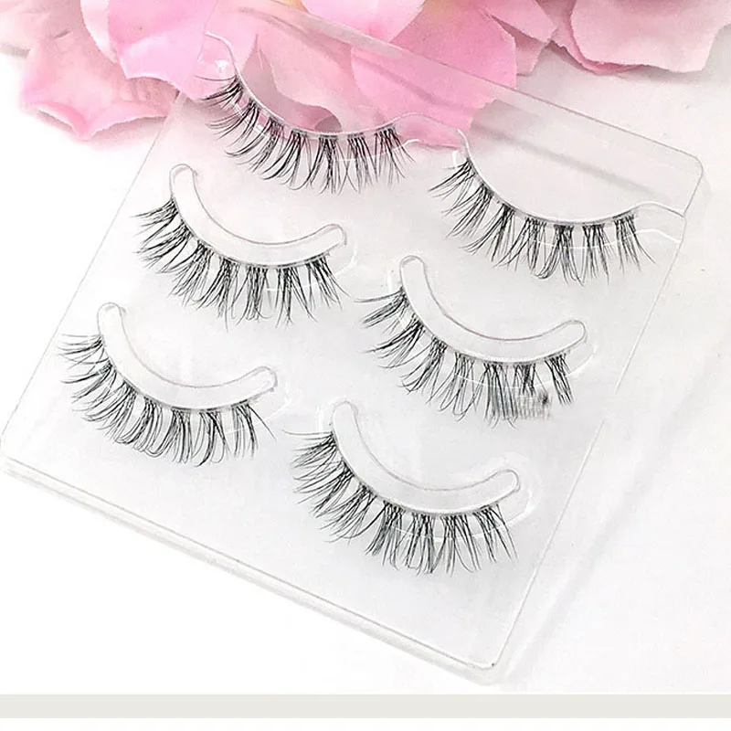 NEW 3pair /set 3D Mink Lashes Handmade Fake Lashes False Eyelashes Soft Lashes Transparent Stem High Quanlity Beauty