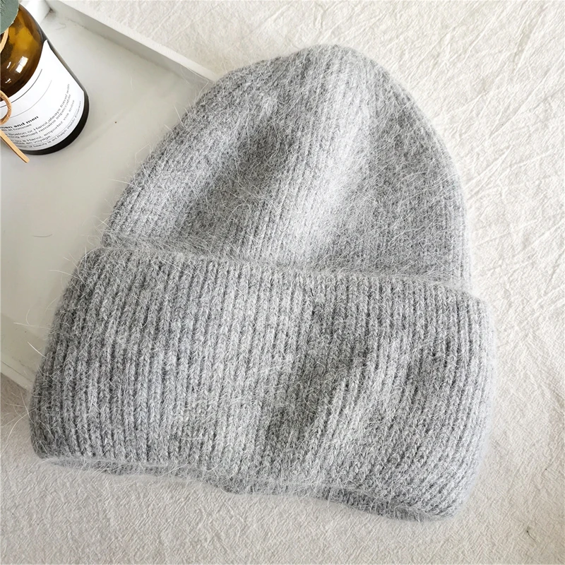 Xthree Winter Hut für Frauen Angola Beanie Hut Gestrickte Kaninchen Pelz Skullies Hut Warmen Motorhaube Kappe Weibliche Hüte für Mädchen hut – Detail 13