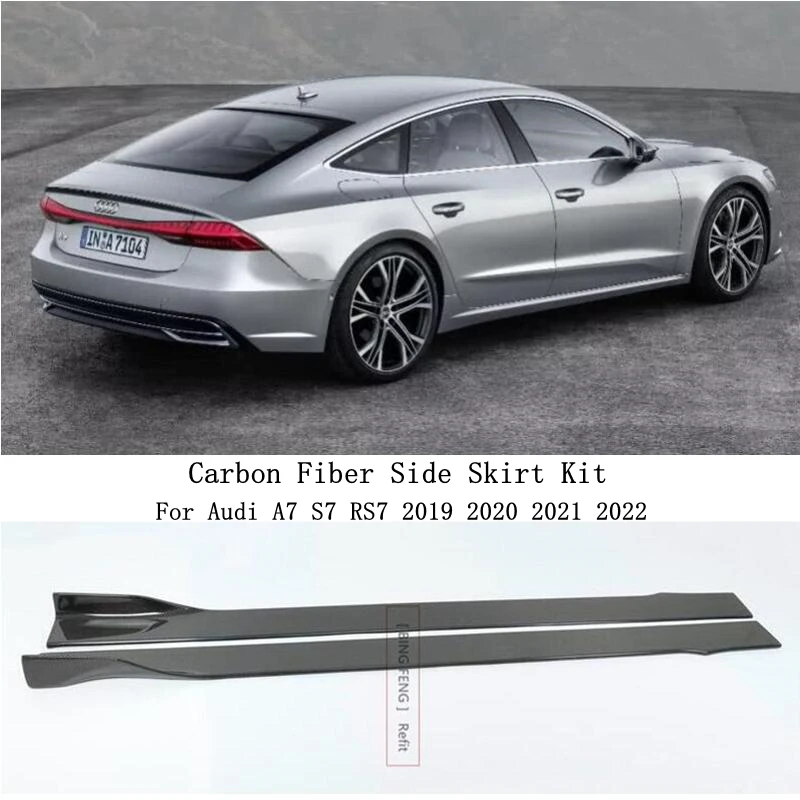 For Audi A7 S7 RS7 2019 2020 2021 2022 Real Carbon Fiber Side Body Skirt Kit Lip Spoiler Trim Splitters High Quality Accessories