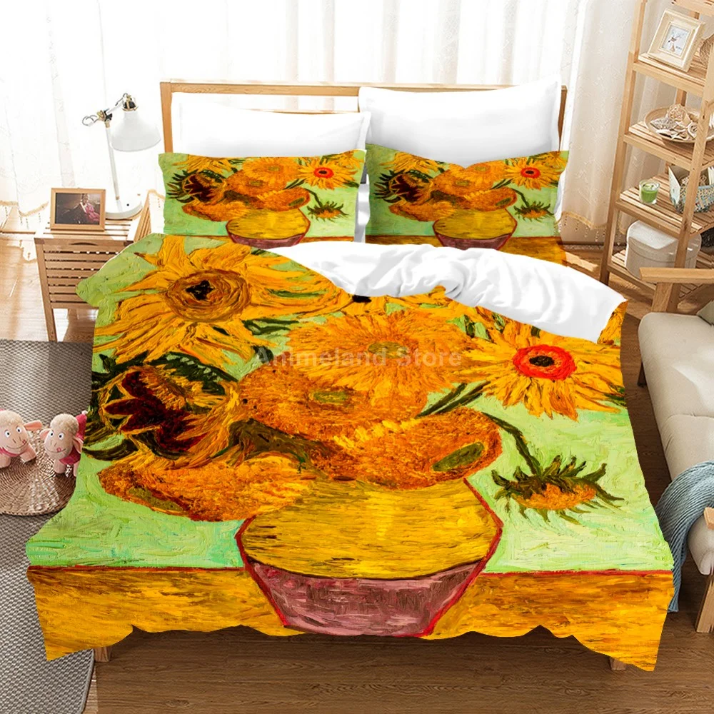 Luxury Van Gogh Oil Painting Bedding Set Starry Sky Print Duvet Cover And Pillowcase Queen King Size 3 Pieces Decor Home Textile