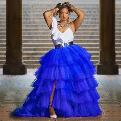 Extra inchado azul real tule saias de casamento nupcial saias oi baixo comprimento praia festa de aniversário tule maxi saias femininas plus size