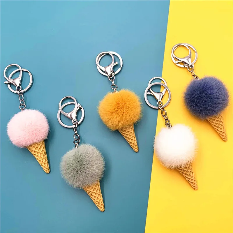 New Cartoon Fruit Keychain Student Cute Bag Pendant Ice Cream Cone Plush Car Key Chain Creative Gift K4175