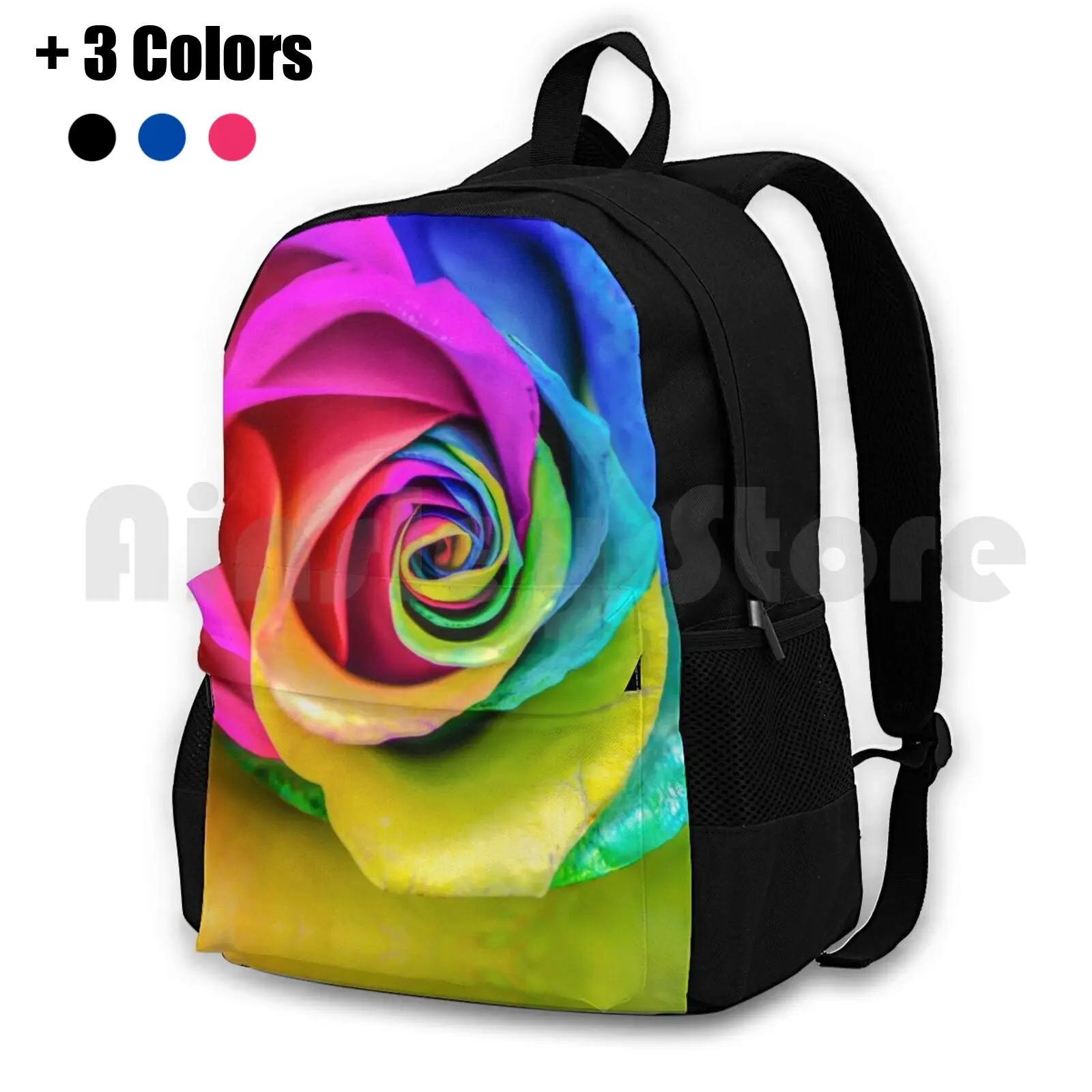 Rainbow Rose Outdoor Hiking Backpack Riding Climbing Sports Bag Rainbow Rose Macro Close Up Abstract Colors Colorful Vibrant