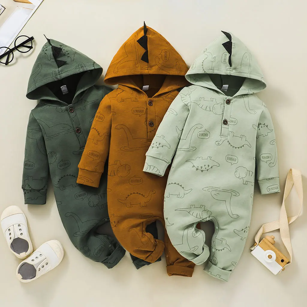 

Long Sleeve Hooded Baby Boy Clothes Newborn Dinosaur Romper Jumpsuits Button Newborn Baby Rompers ropa bebe Jumpsuit Clothing