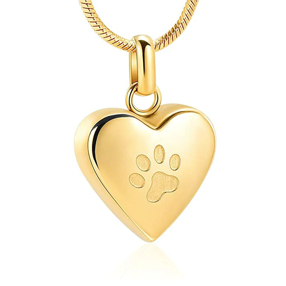 Pet Paw Heart Urn Necklace for Ashes Pet Memorial Jewelry Stainless Steel Ashes Keepsake Memorial Urn Jewelry