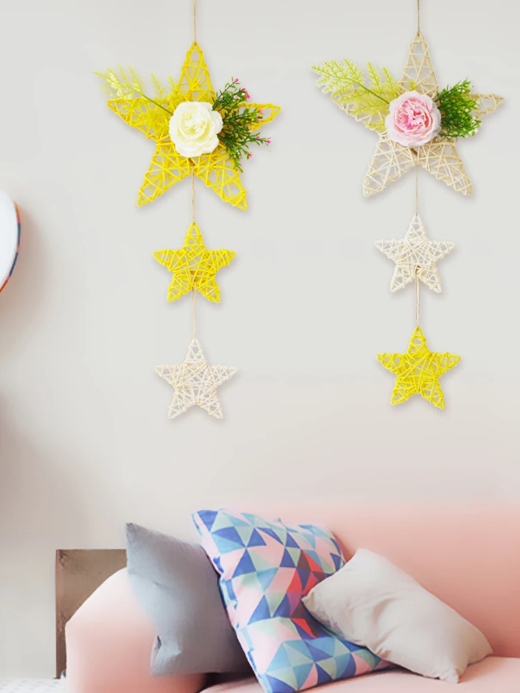 

Five star hanging wall flower basket garden style simulation flower set false flower hanging basket wall decoration interior