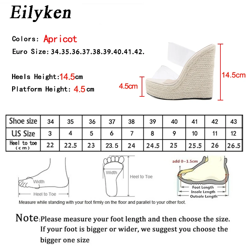 Eilyken Summer PVC Transparent Peep Toe Cane Straw Weave Slippers Platform Wedges Sandals Women Fashion High Heels Female Shoes