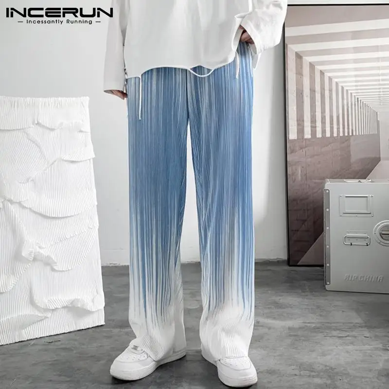 INCERUN 2024 Men's Gradient Long Pants Wear High Waist Pantalon Male Leisure Streetwear Fashion Loose Comfortable Trousers S-5XL