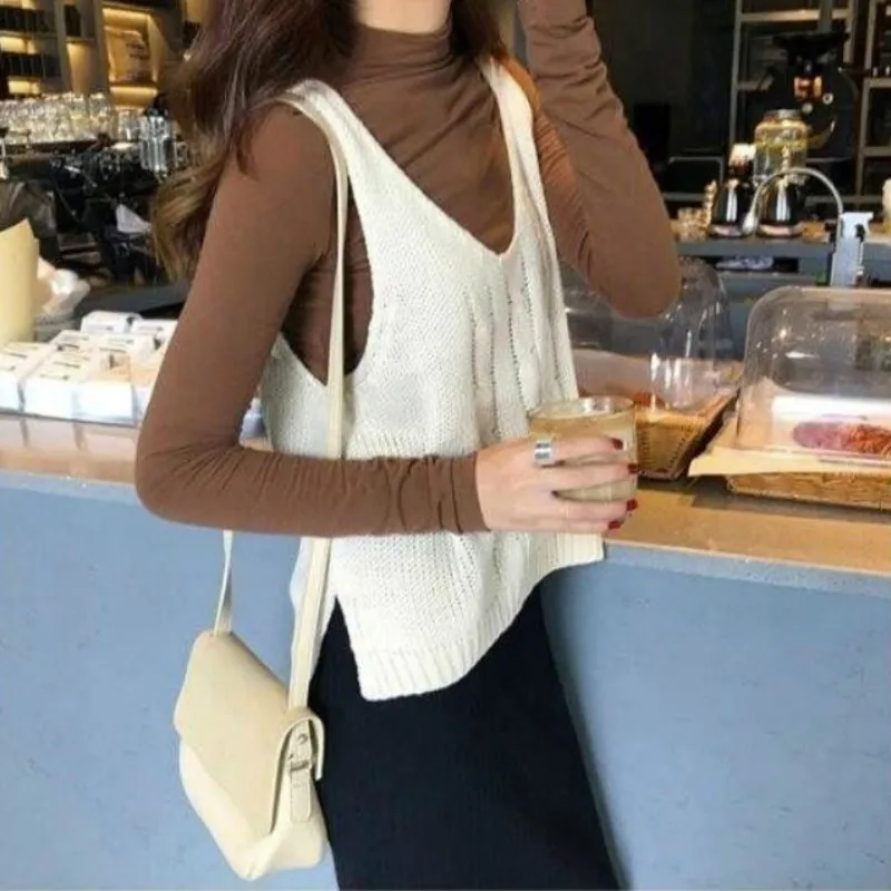 Autumn Solid Knitted Loose Casual Vest Women V-neck Sleeveless Sweaters All-match Fashion Simple Korean-style Lovely Girls Chic