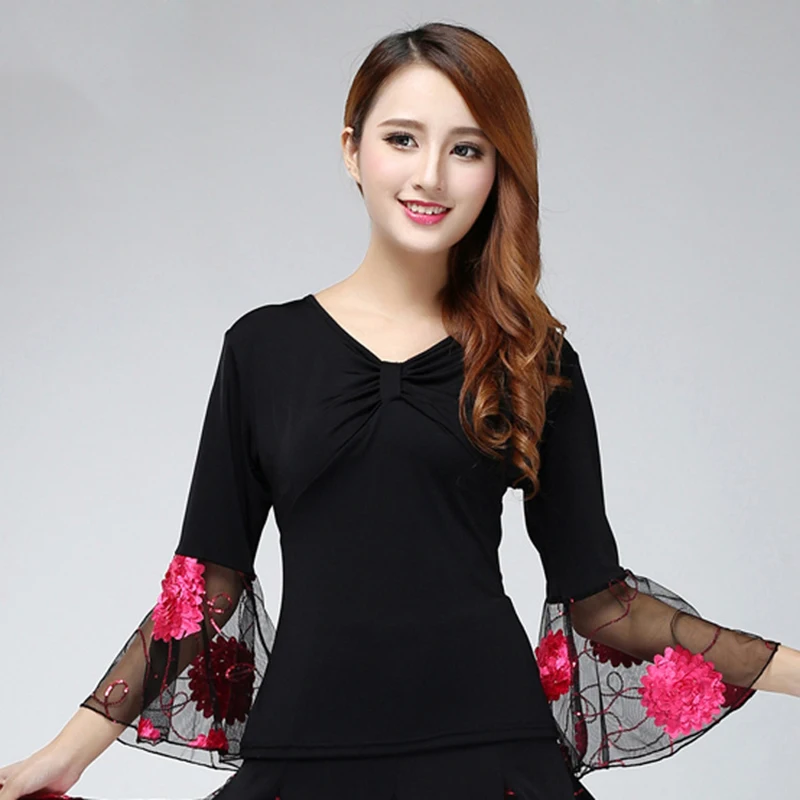 2020 Ballroom Dance Costume Tops Flamenco Blouses Standard Modern Outfits Waltz Latin Salsa Rumba Dancewear Tops Long Sleeves