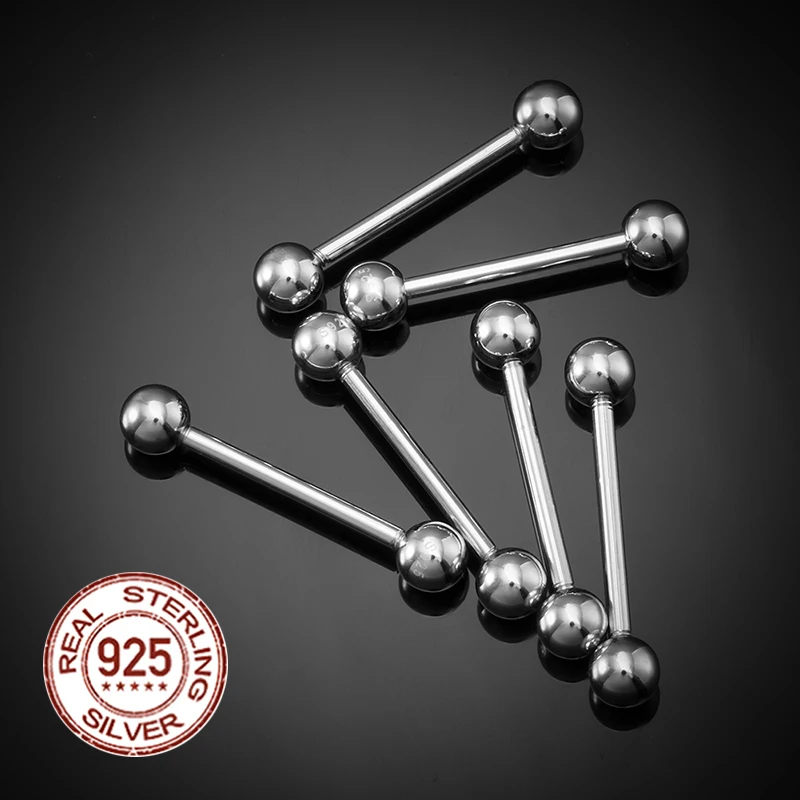 1PC 925 Sterling Silver Tongue Piercing Tongue Rings Barbell for Women 16mm Nipple Ring 14G Hypoallergenic Piercing Fine Jewelry