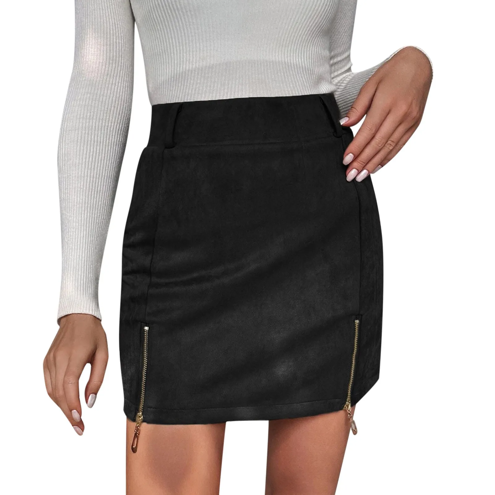 Vrouwen Rok 2022 Temperament Fashion High Street Suede Rok Rits Hip Wrap Rokken Bodycon Korte Mini Rokken Voor Lady meisjes