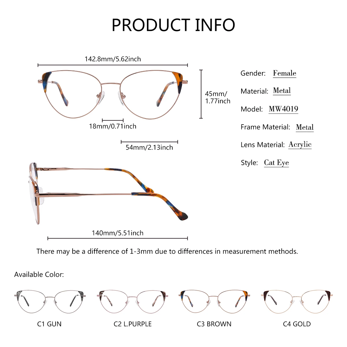 SASAMIA Cat Eye Myopia Glasses Frame Light Ultralight Metal Frames Women Optical Eyewear Frame Ladies Computer Glasses Frame