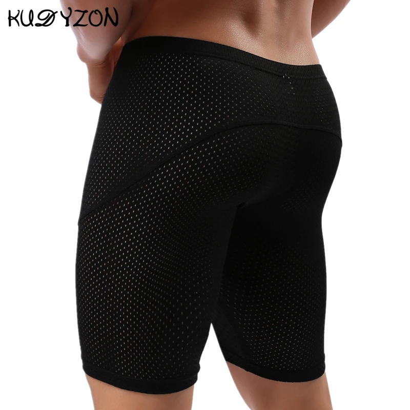 Fitness uomo lungo Boxer intimo Mesh traspirante intimo uomo Boxer pantaloncini gamba lunga bauli Sexy mutande da corsa