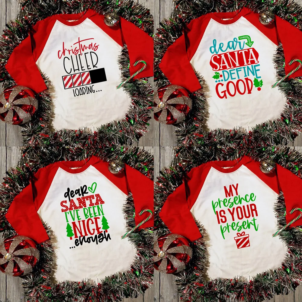 

Dear Santa I've Been Nice Enough Boys Girls Christmas T-shirts Ralgan Tee Children Holidays Tops Tee Shirts Drop Shipping