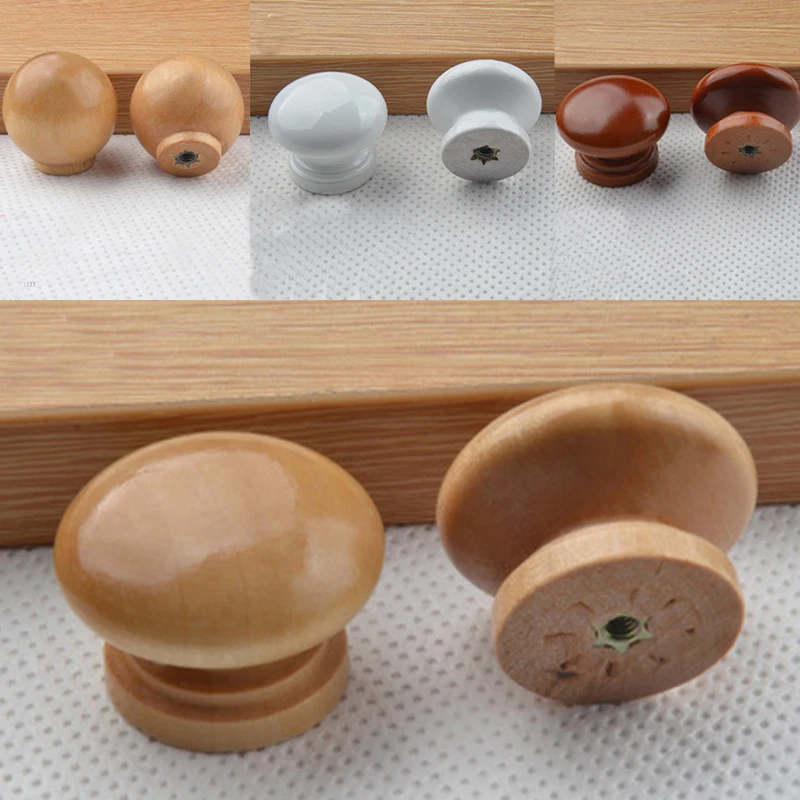 Furniture Handle Wooden Cabinet Door Handles Single Hole Knob Round Wood Pulls Kitchen Drawer Wardrobe Knobs Decorative Handle