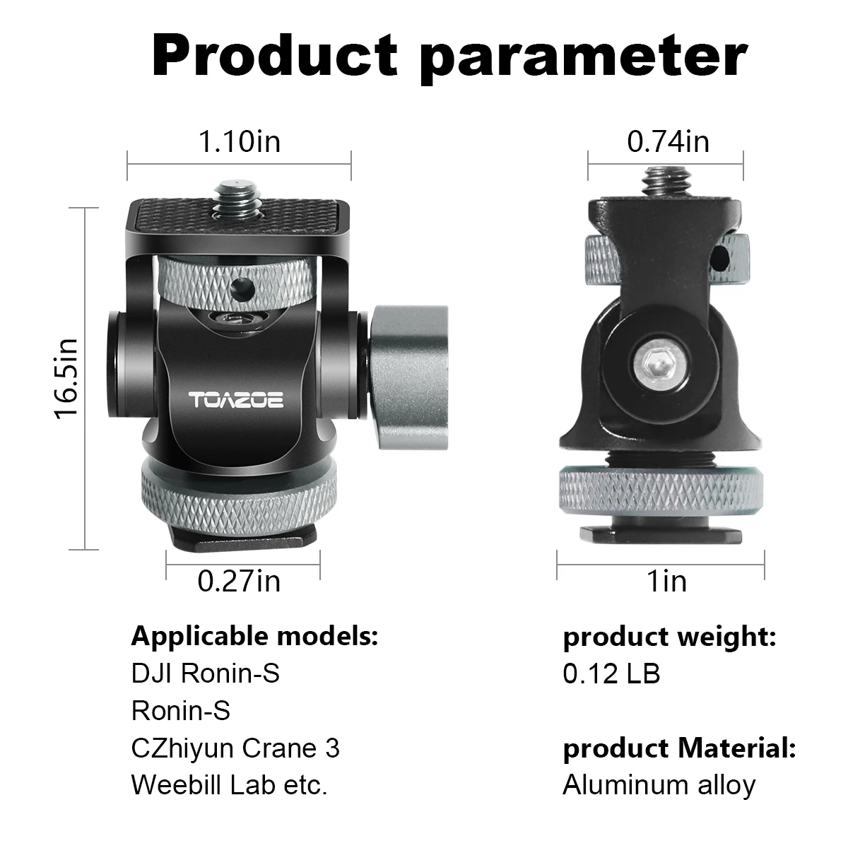 TOAZOE DSLR morsetto per fotocamera girevole e inclinazione supporto per Monitor regolabile con Base per slitta fredda per Monitor Flash Light attacco fai-da-te