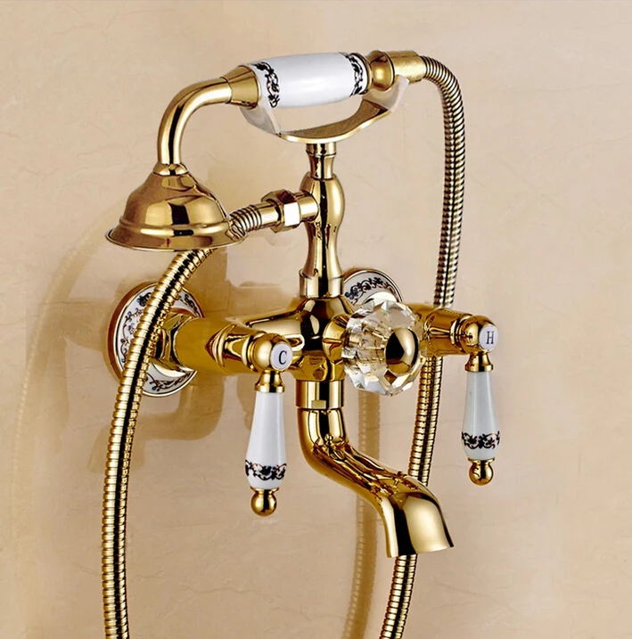 

Vidric brass gold wall mounted bathroom bathtub faucet exposed B&S faucet set