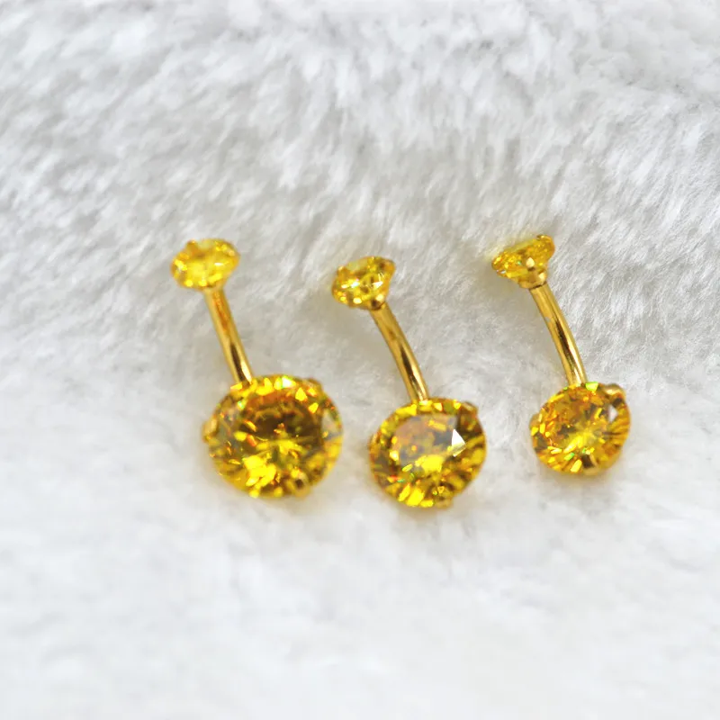 50PCS 14G Surgical Steel Double Gold CZ Gems Navel Belly Button Body Piercing Jewelry