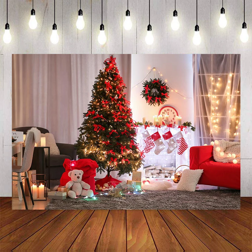 Christmas Photography Backdrops Fireplace Tree Toys Bear Home Decoration Photo Background Backdrop Photocall Photo Studio