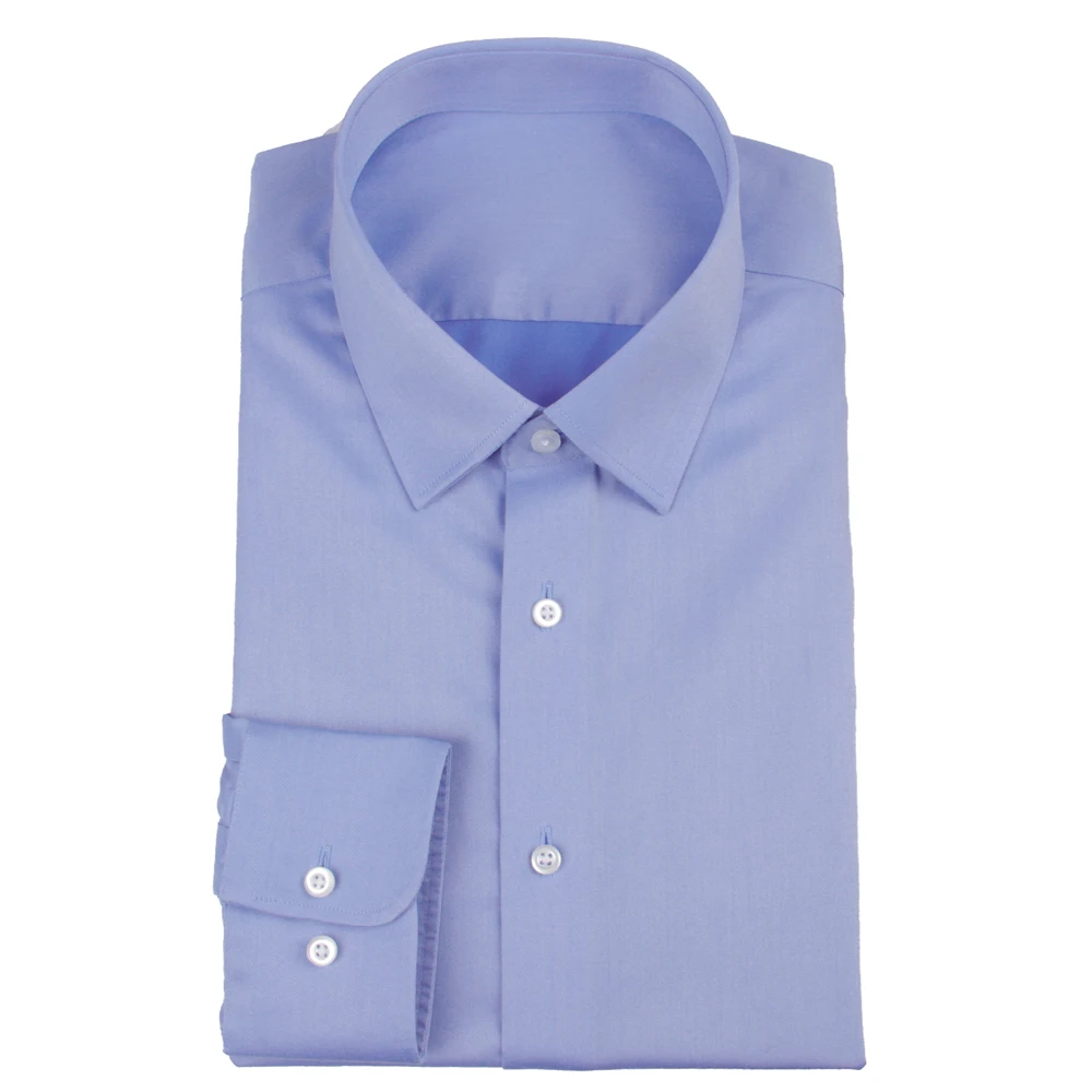 100s 2-ply Luxury Wrinkle Free Dress Shirts Custom Made Cotton Light Blue Business Shirts Tailored Chemise Sur Mesure De Luxe