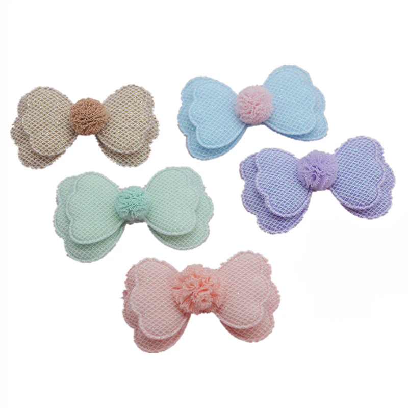 18 pz/lotto 6.4x3.8cm glitter due strati bowknot imbottito Appliques per Clip di capelli accessori fai da te Kid patch