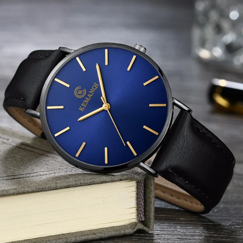 Montre minimaliste pour hommes, Ultra fine, mode Simple, Business, horloge en cuir, 2022