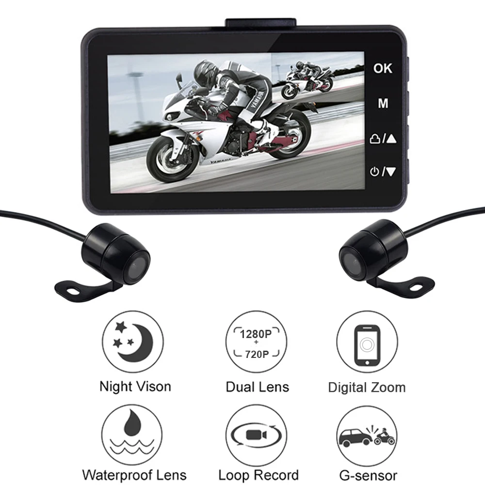 Motorcycle Camera DVR Motor KY-MT18 Dash Cam Special Dual-track Front Rear Recorder Night Vision G-sensor Motorcycle Black Box