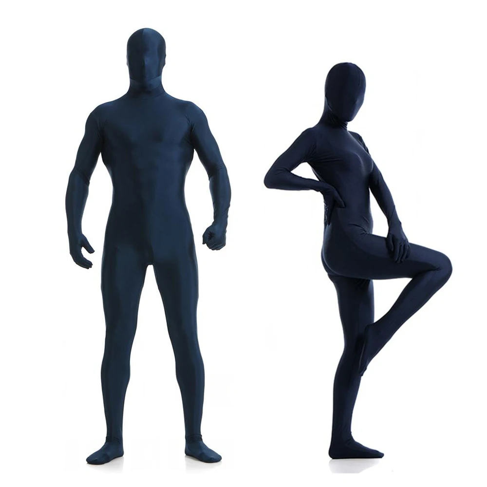 Free shipping dark blue Zentai Full Body Skin Suit Catsuit customs crotch zipper party costums tailor made for plus size