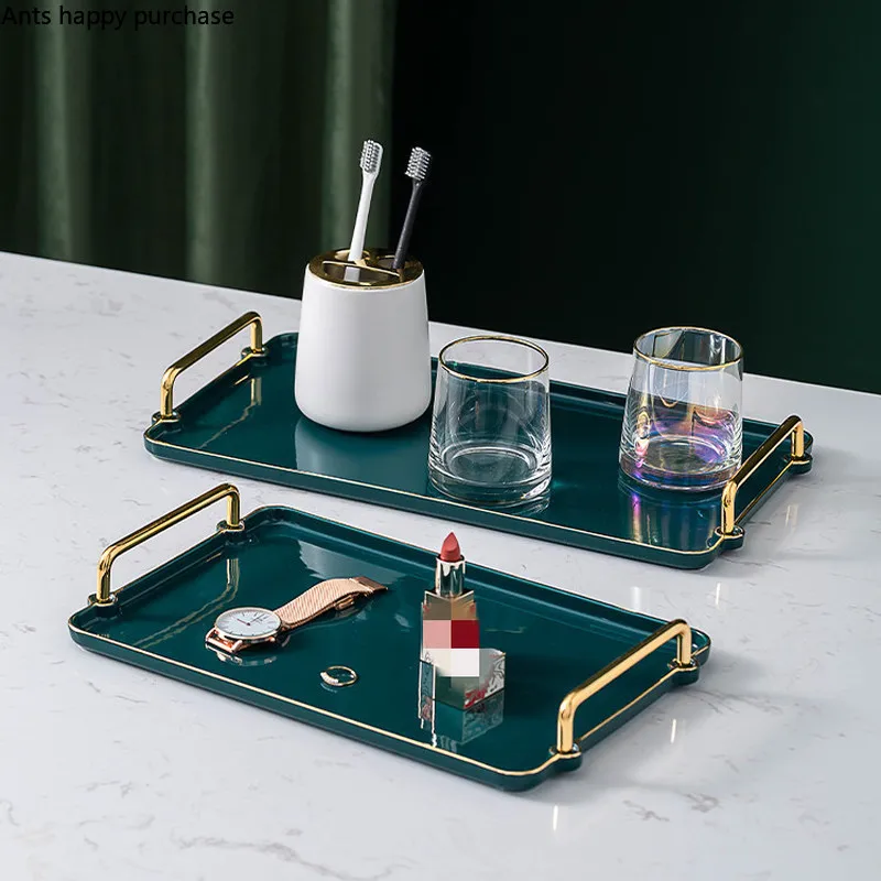 Rectangular Ceramic Tray Metal Handle Phnom Penh Decorative Plate Cosmetic Organize Disk Jewelry Dish Dessert Plate Cake Pan