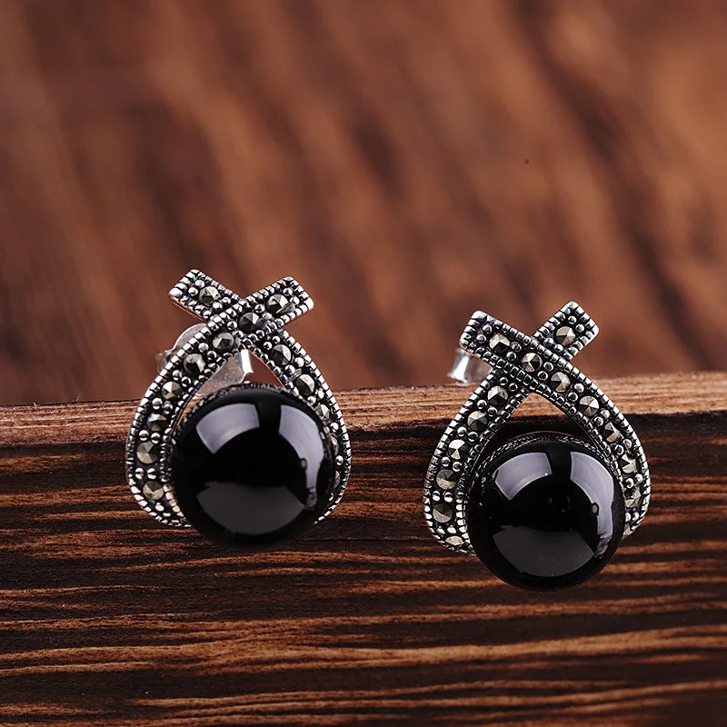 

Уродливые экзотические тайские серебряные серьги-гвоздики с крестом для женщин, серьги из серебра 925 пробы, драгоценные камни, жемчуг, халцедон, ювелирные изделия Brincos E1453