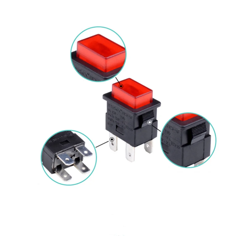 1PC PS23-16 Self-locking Pushbutton Switches 4Pins 250V 16A Socket Power Strip Push Button Switch for Vacuum Cleaner