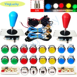 New DIY Joysticks Arcade Kit 2 Players USB Encoder with SANWA Joystick LED Silver-plated Button for PC to Raspberry Pi MAME