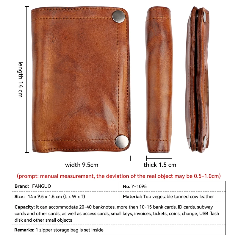 Portefeuille de luxe en cuir véritable de vache pour homme, effet froissé, fait à la main, avec pinces à billets, style rétro