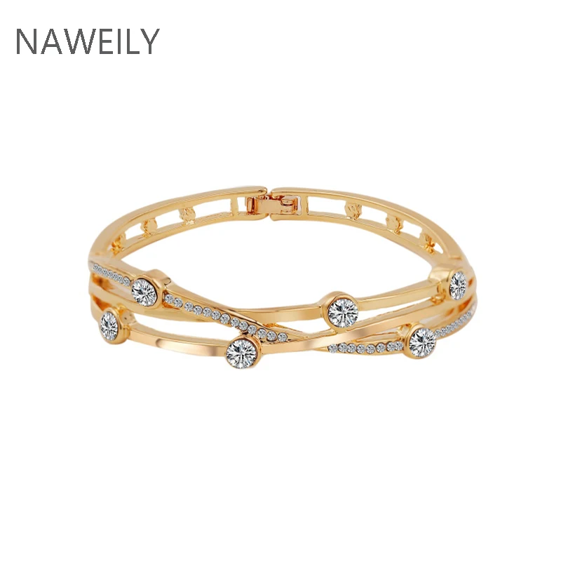 Luxury Cross Crystal Bracelet Bangles For Women Girl Fashion Jewelry Brand Weaving Hollow Rhinestone Cuff Bracelets Good Quality