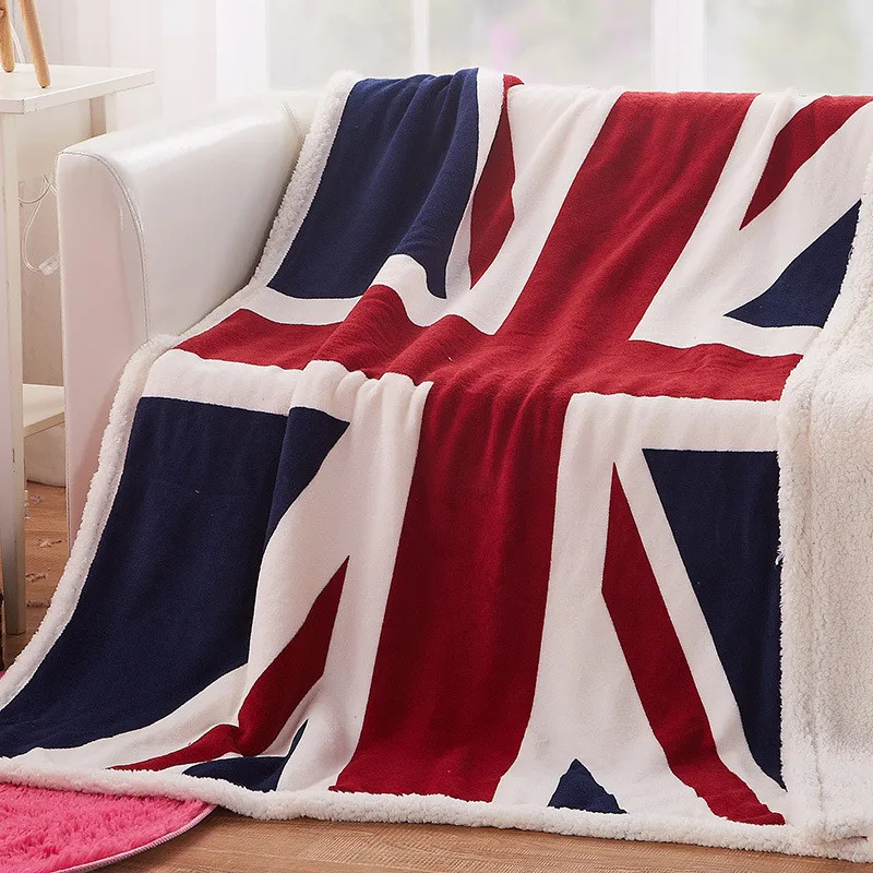 

Thick Winter Blanket for Bed, Warm Throw, Sherpa Wool Cashmere Lamb Blanket, Thermal Quilt, Bedspread, British American Flag