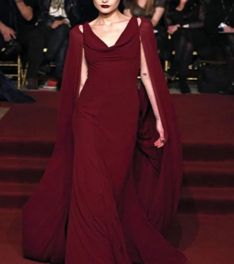 

Sexy Burgundy Mermaid Long Formal Evening Dress V-Neck Cap Sleeves Prom Party Gown Arabic Dubai Robes De Soirée Vestidos Noche