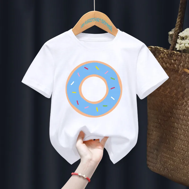 Children Blue Donut My 0-9th Birthday Number Fixed printing T-shirt Birthday Gift Present Clothes Baby Letter Tops Tee,Drop Ship