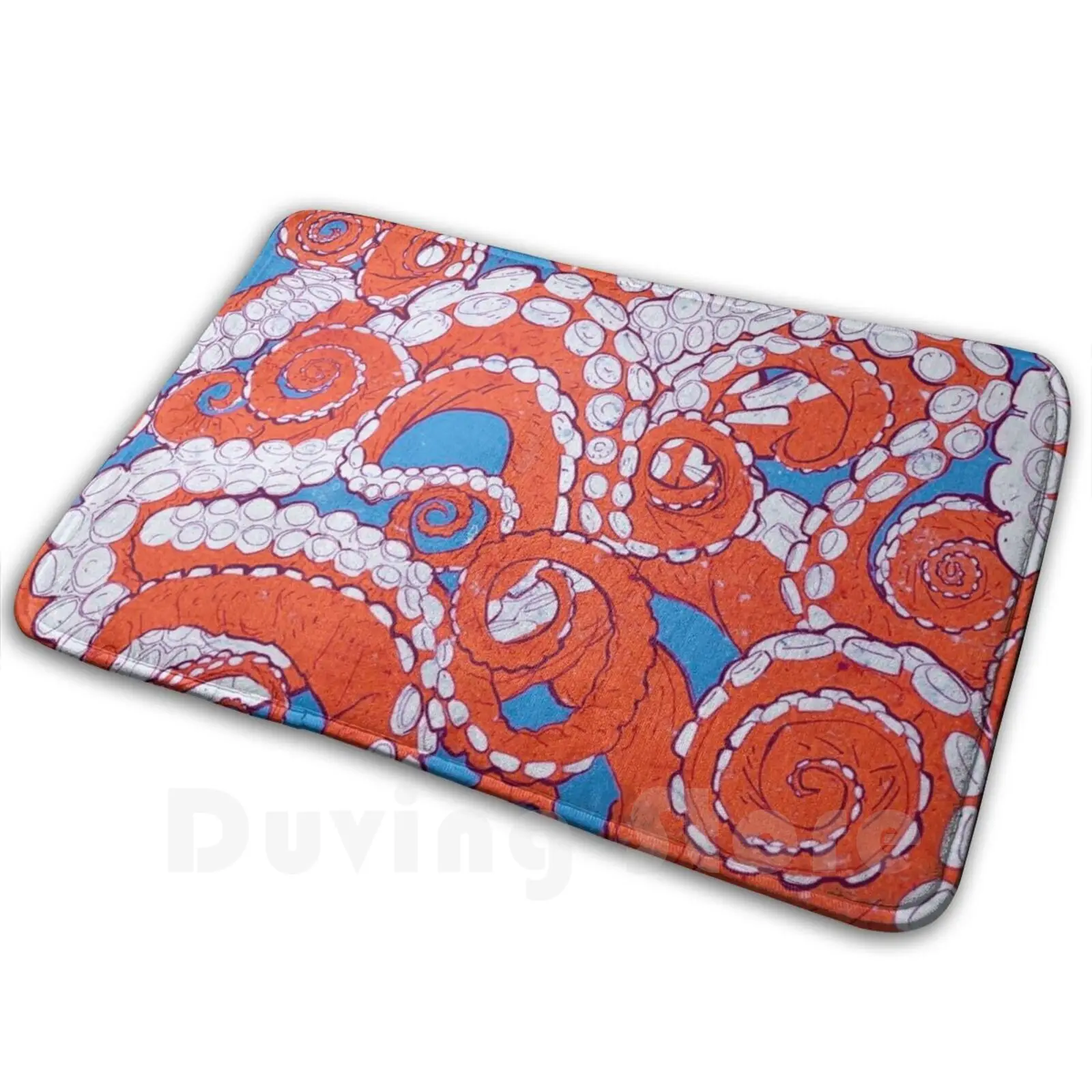 Red Octopus Tentacle Carpet Mat Rug Cushion Soft Funny Unique Colored Cartoons Tentacles Red Octopus Kraken