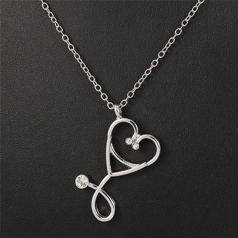 High Quality Gold Color Stethoscope Pendant Necklace Heart Doctor Nurse Medical For Women Necklace