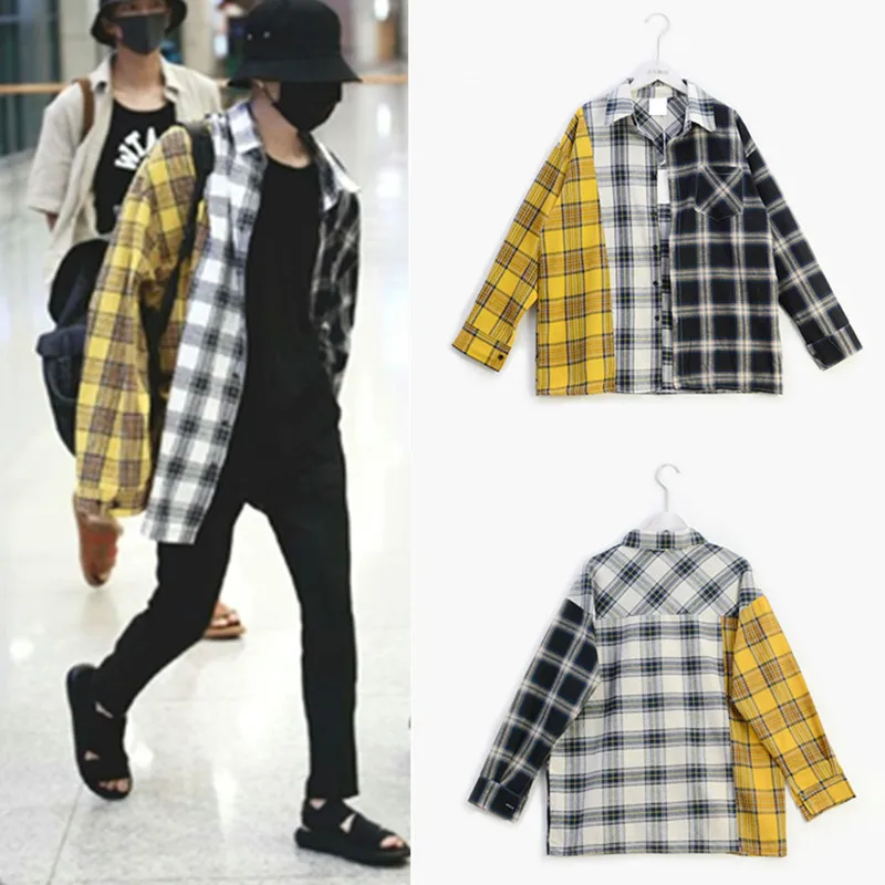 

Cool Kpop SUGA Sweatshirts Hoodies Women Men Moleton Tracksuit Cotton Patchwork Plaid Harajuku Top Coat Hoodie Streetwear