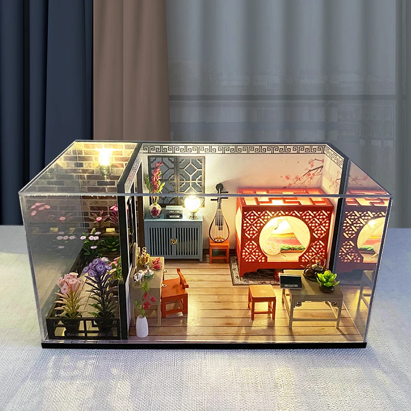 New DIY Wooden Doll House Miniature Furniture With LED Kit Archaic Architecture Dollhouses Assemble Toys for Children Gift Casa