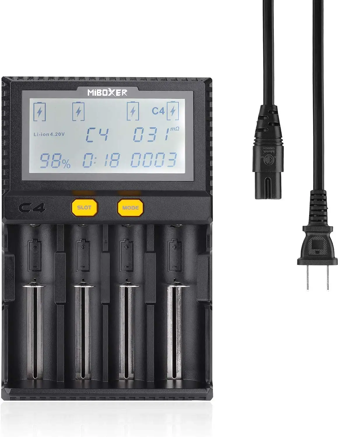 Miboxer C4 V4 LCD Smart Battery Charger Discharger With Car for Li-ion/IMR/INR/ICR/LiFePO4 18650 14500 26650 100-800mah AA AAA