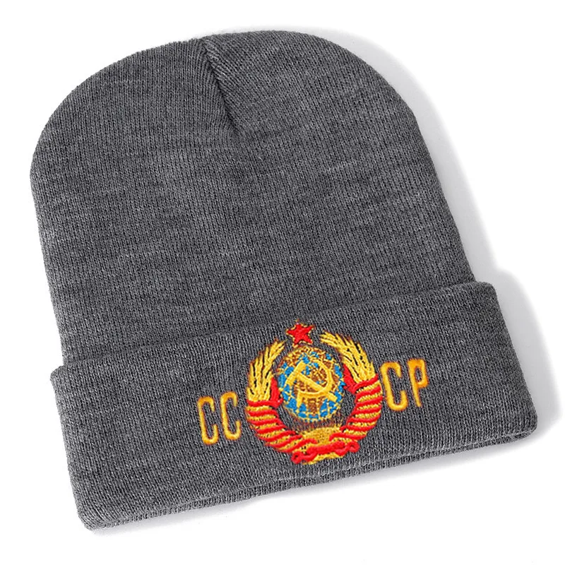 Russian CCCP Embroidery Cotton Casual Beanies for Men Women Knitted Winter Hat Solid Color Hip-hop Skullies Hat Unisex Cap