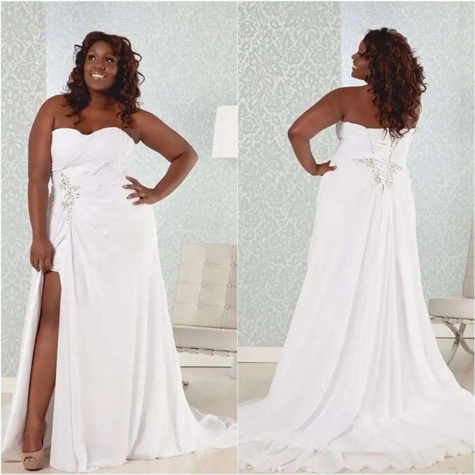 

Country Plus Size Wedding Dresses Beach Flowing Chiffon Sweetheart Sleeveless Lace-up Back Corset Bridal Gowns with Wed Dress